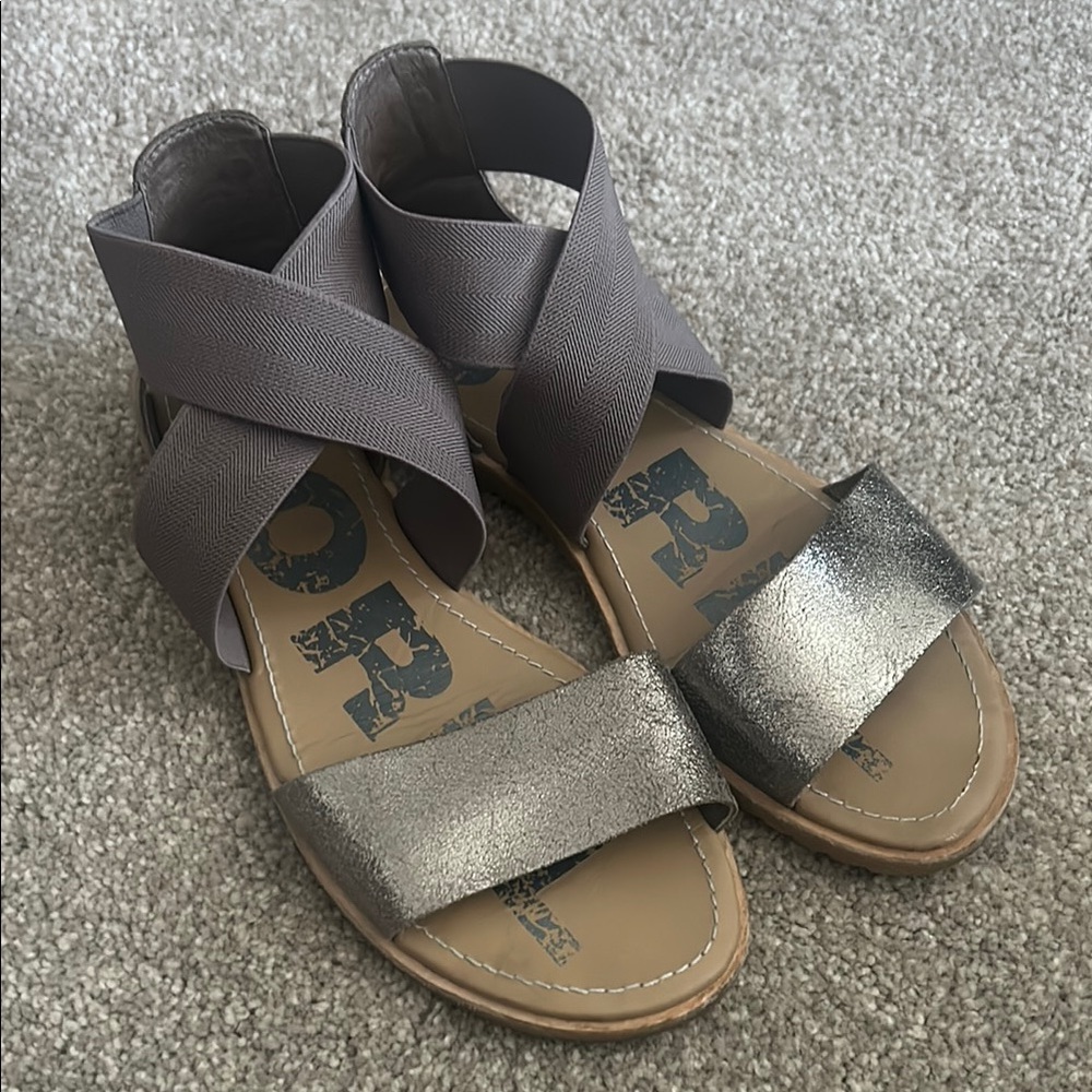 Sorel Ella Taupe Leather Sandals Size 7.5
